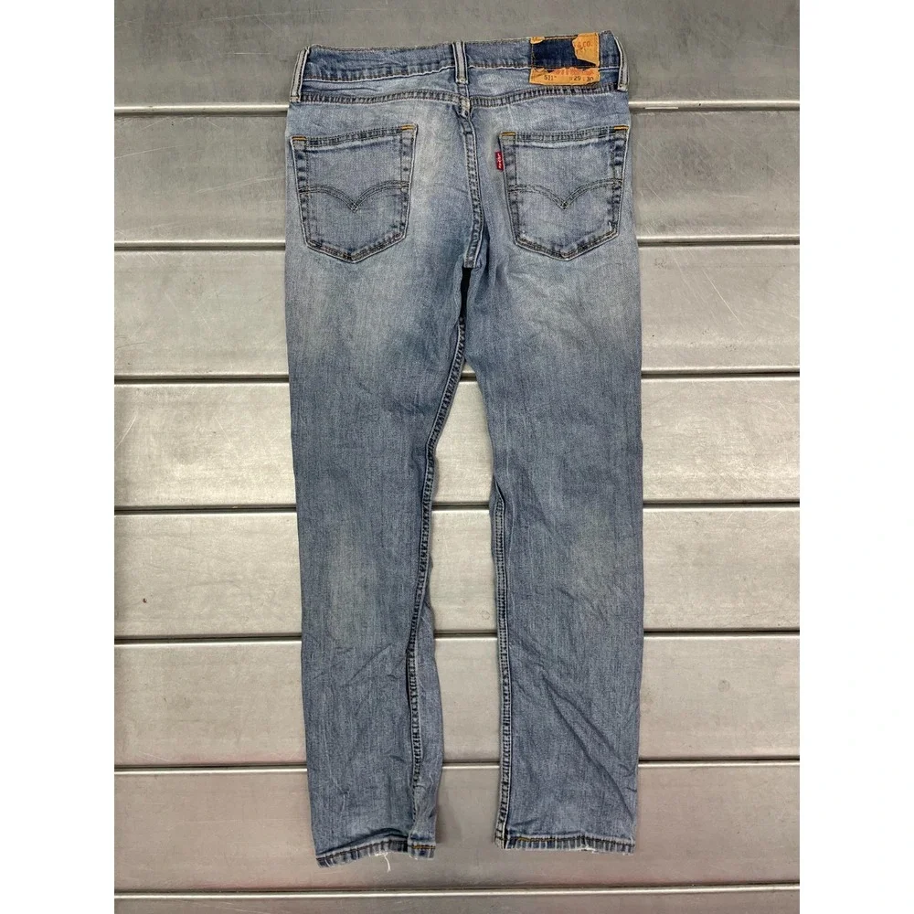 Levis 511 Jeans Mens 28X29 Blue‎ Light Wash Denim Slim Straight Leg Distressed
